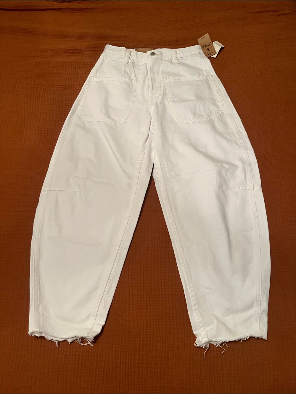 Ralph Lauren White Barrel Jeans with Frayed Hem